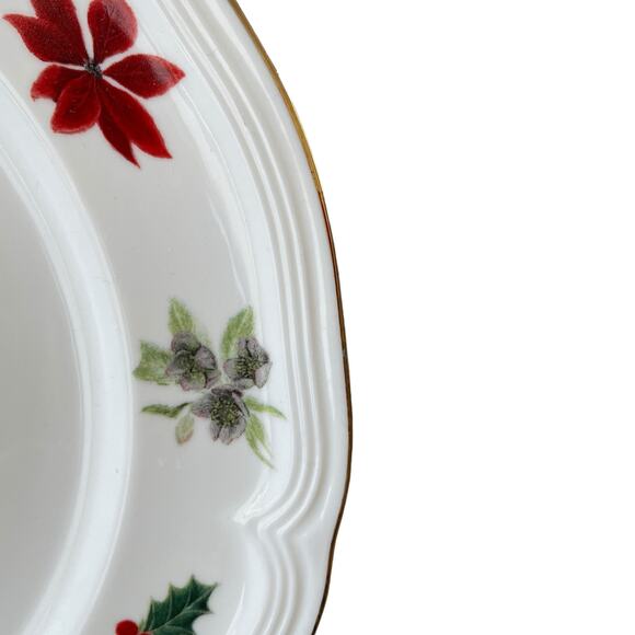 Grace Teaware Christmas Poinsettia Dinner Plates 10.25in Set 4 Holly Berry New - Picture 10 of 16
